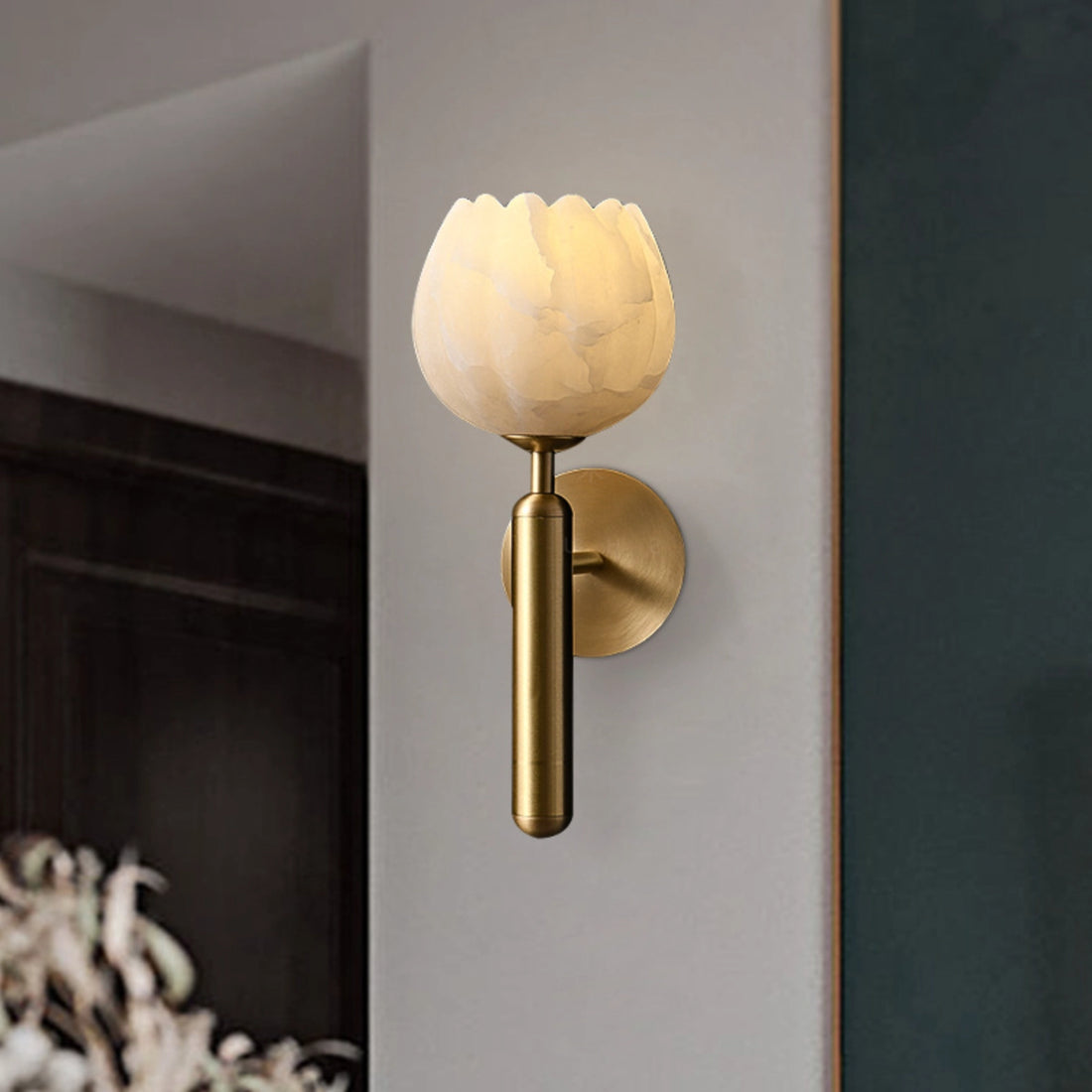 Bud Shape Marble and Brass Wall Sconce