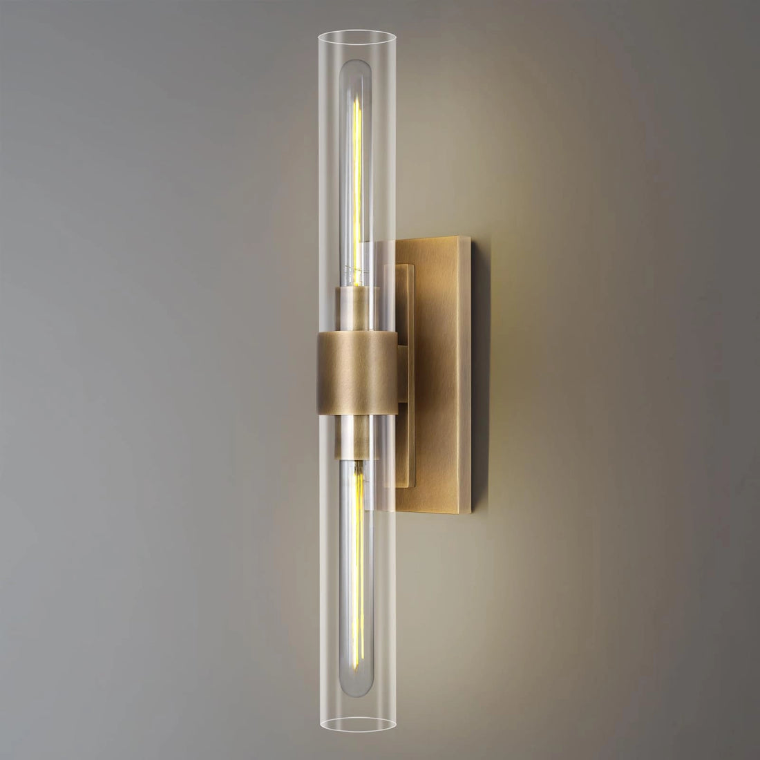 Modern Clear Glass Cylindrical Wall Sconce with 2 Lights