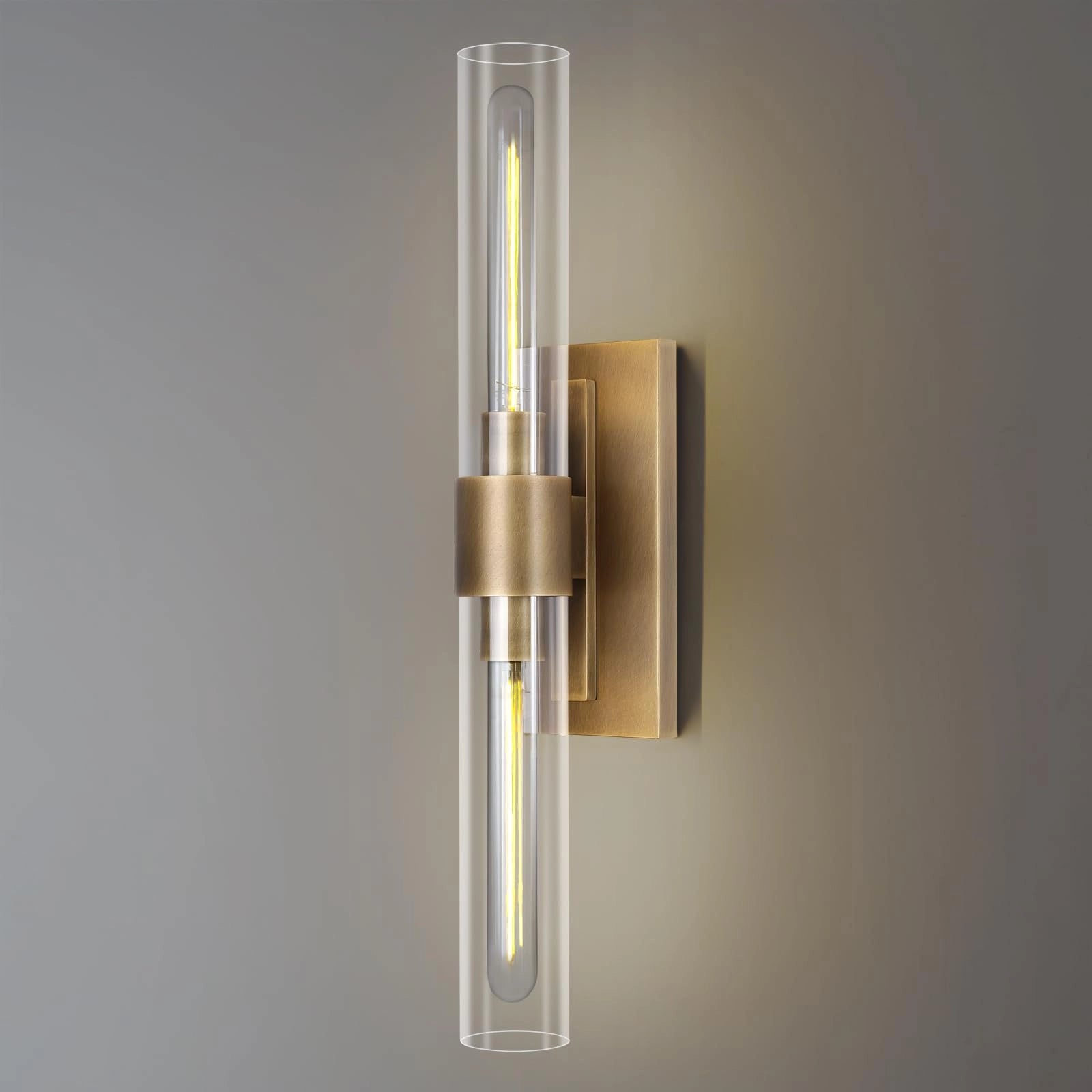 Modern Clear Glass Cylindrical Wall Sconce with 2 Lights