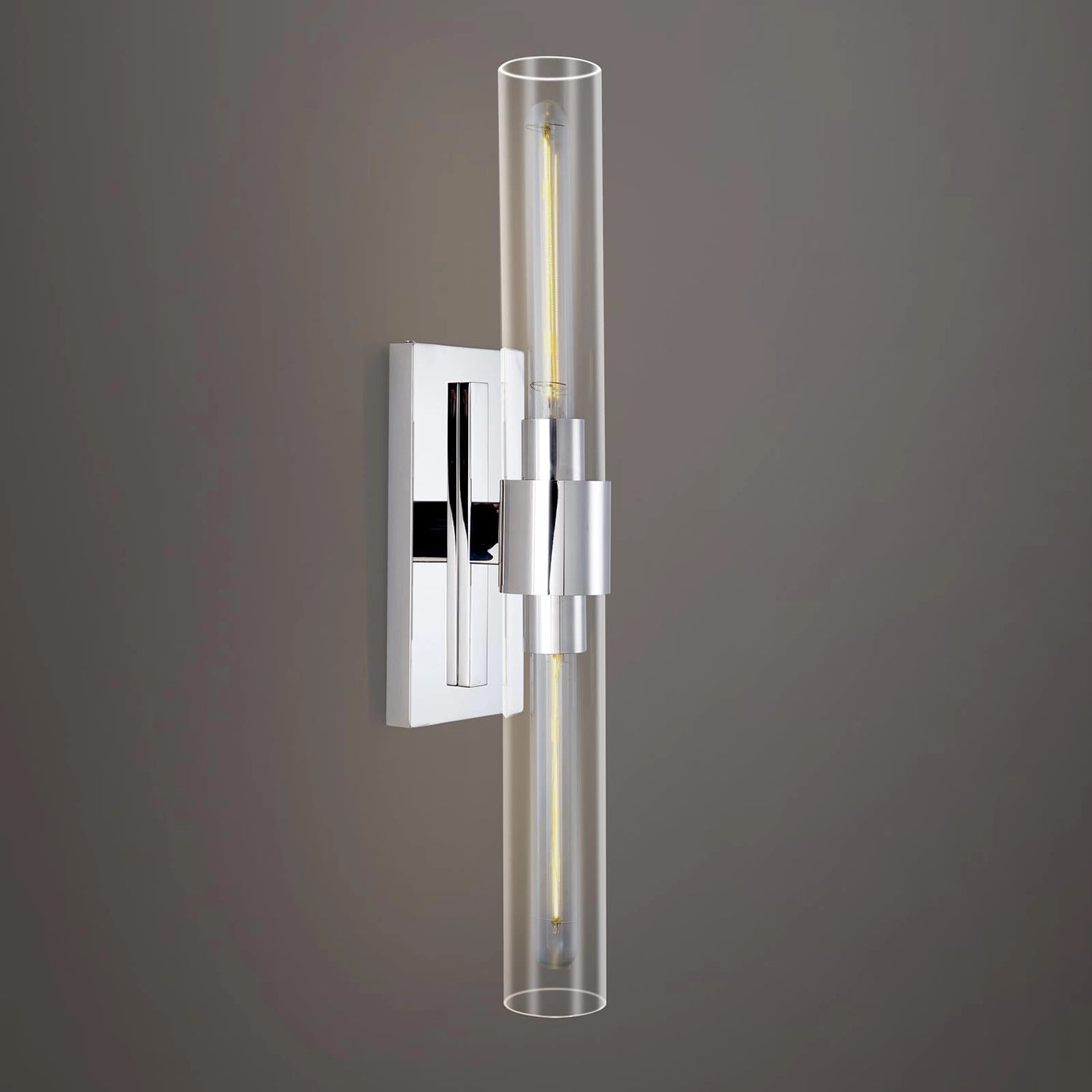 Modern Clear Glass Cylindrical Wall Sconce with 2 Lights