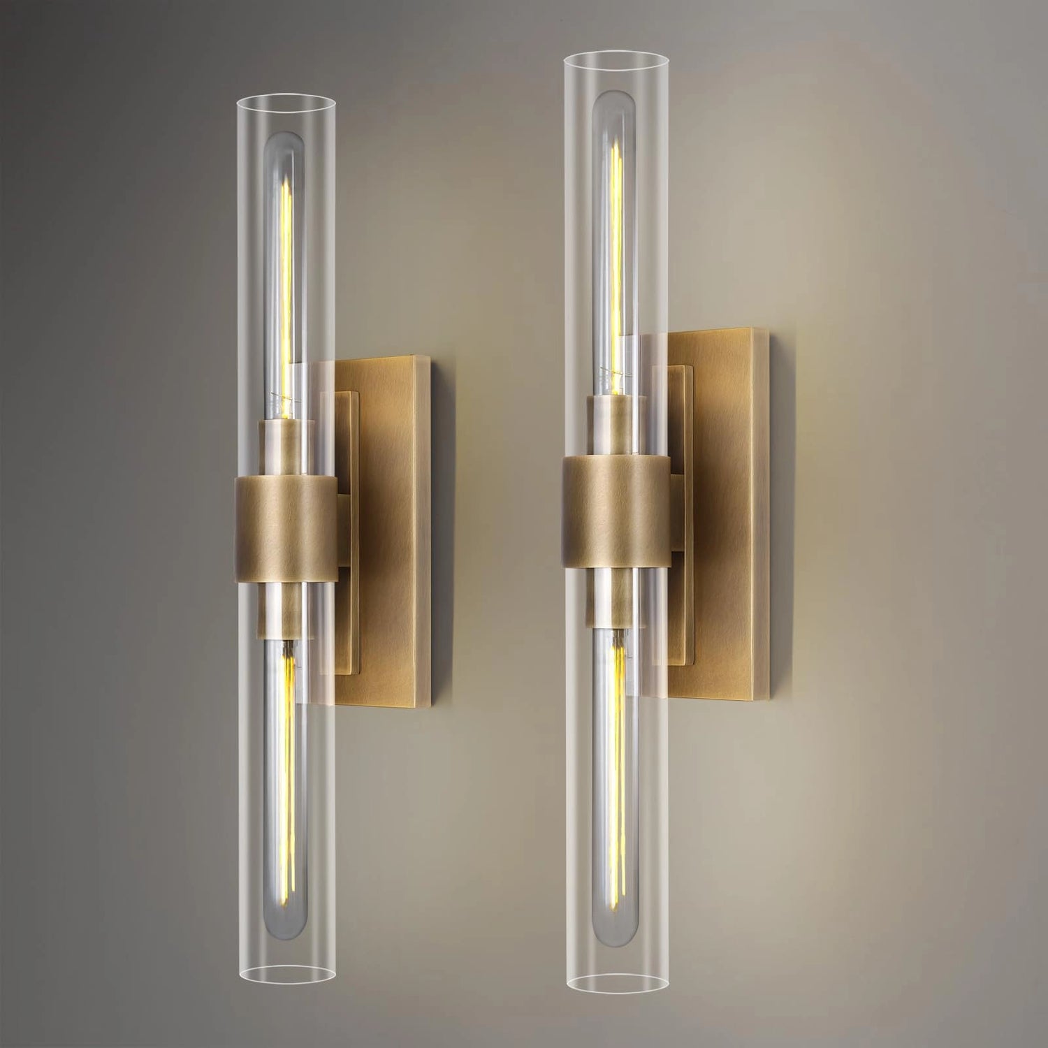 Modern Clear Glass Cylindrical Wall Sconce with 2 Lights