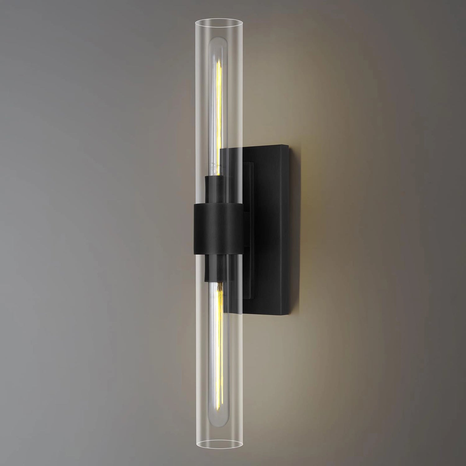 Modern Clear Glass Cylindrical Wall Sconce with 2 Lights