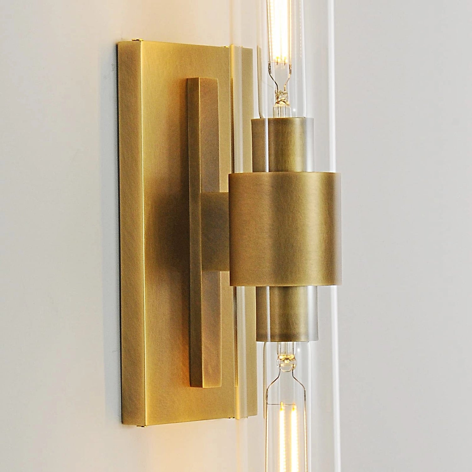 Modern Clear Glass Cylindrical Wall Sconce with 2 Lights