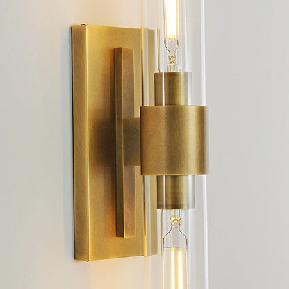 Modern Clear Glass Cylindrical Wall Sconce with 2 Lights