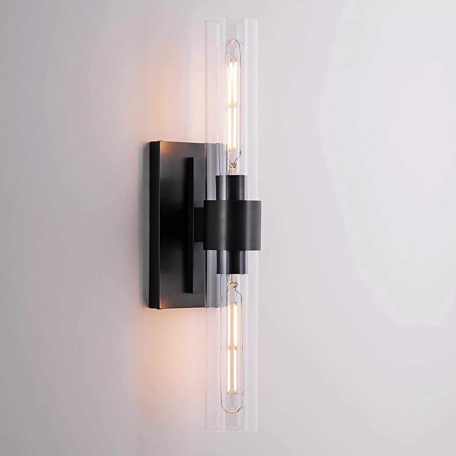 Modern Clear Glass Cylindrical Wall Sconce with 2 Lights