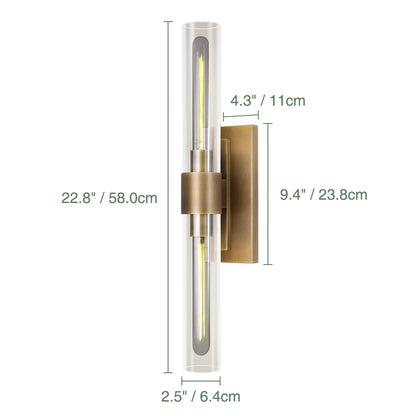 Modern Clear Glass Cylindrical Wall Sconce with 2 Lights