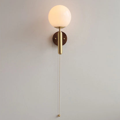 Modern Spherical Gold Wall Sconce with Pull Switch