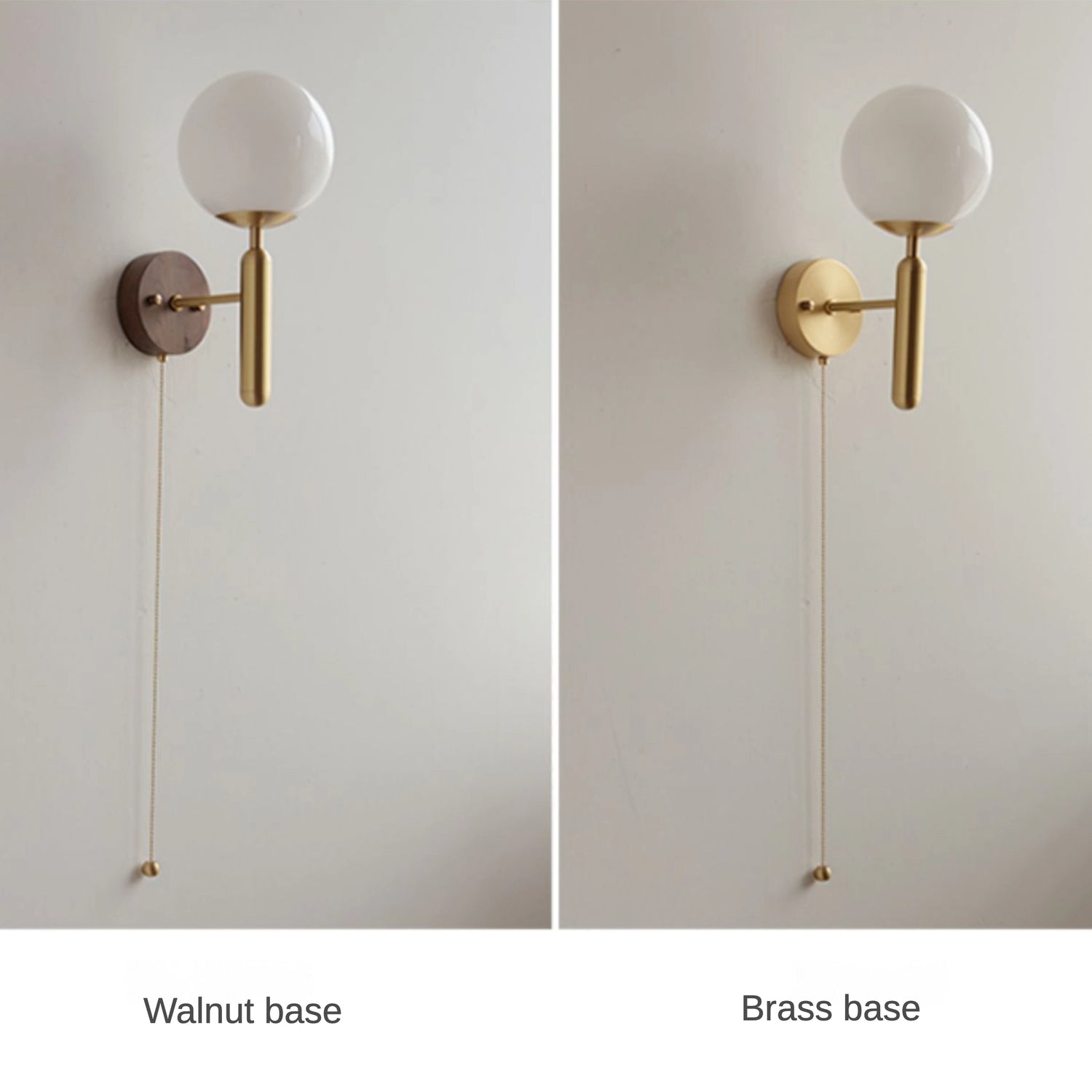 Modern Spherical Gold Wall Sconce with Pull Switch