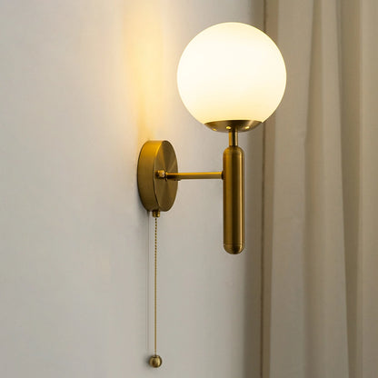 Modern Spherical Gold Wall Sconce with Pull Switch