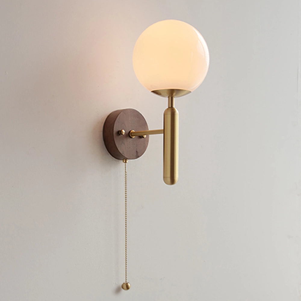 Modern Spherical Gold Wall Sconce with Pull Switch