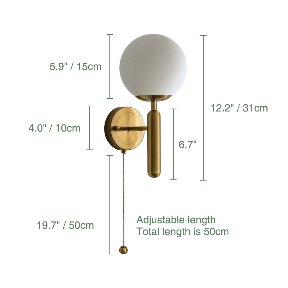 Modern Spherical Gold Wall Sconce with Pull Switch