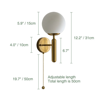 Modern Spherical Gold Wall Sconce with Pull Switch