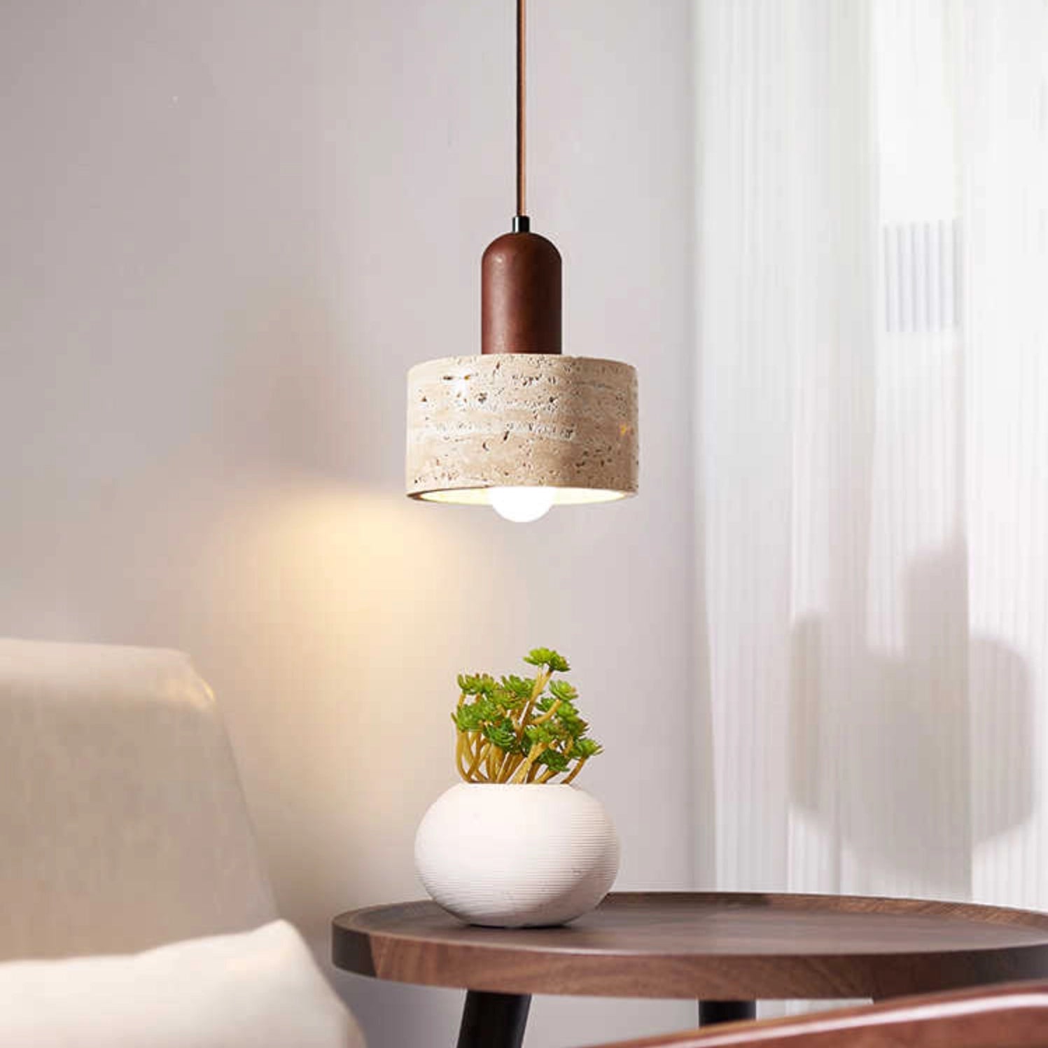 Rustic Travertine Pendant Light Island Hanging Lamp