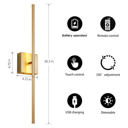 Set of 2 Battery Operated Narrow Wall Sconces Wireless Remote Lights