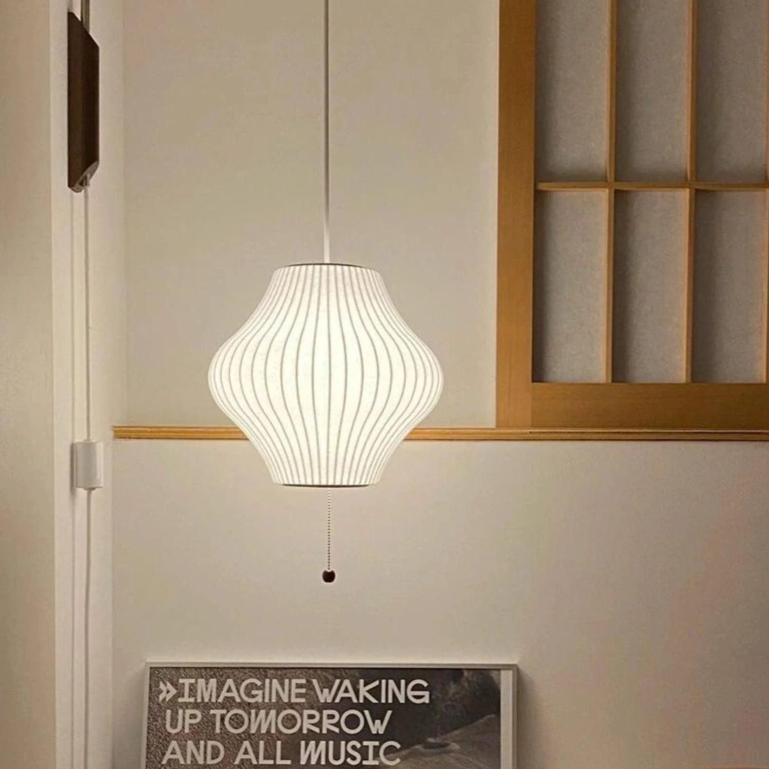 Classic White Pull String Wall Lamp with Plug-In Switch