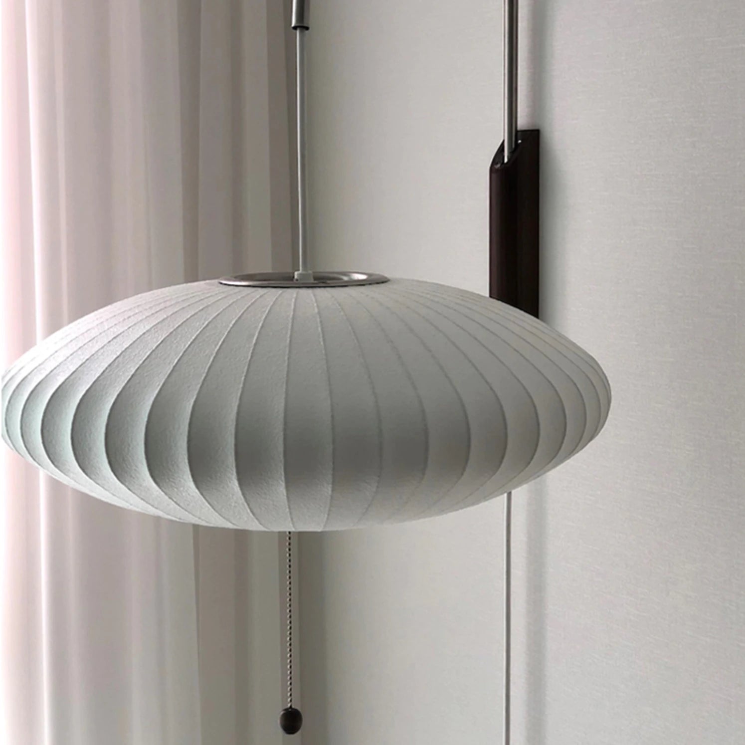 Classic White Pull String Wall Lamp with Plug-In Switch