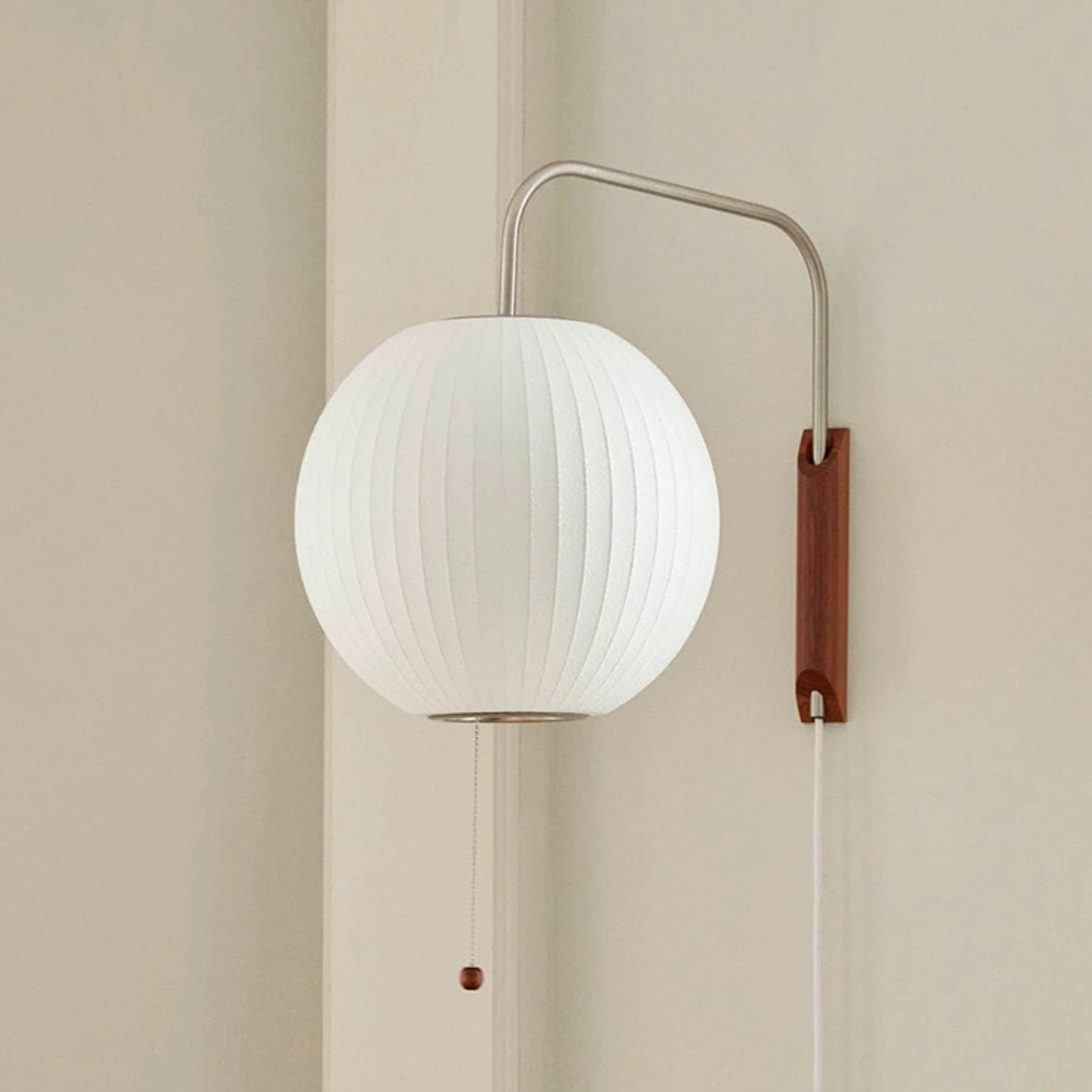 Classic White Pull String Wall Lamp with Plug-In Switch