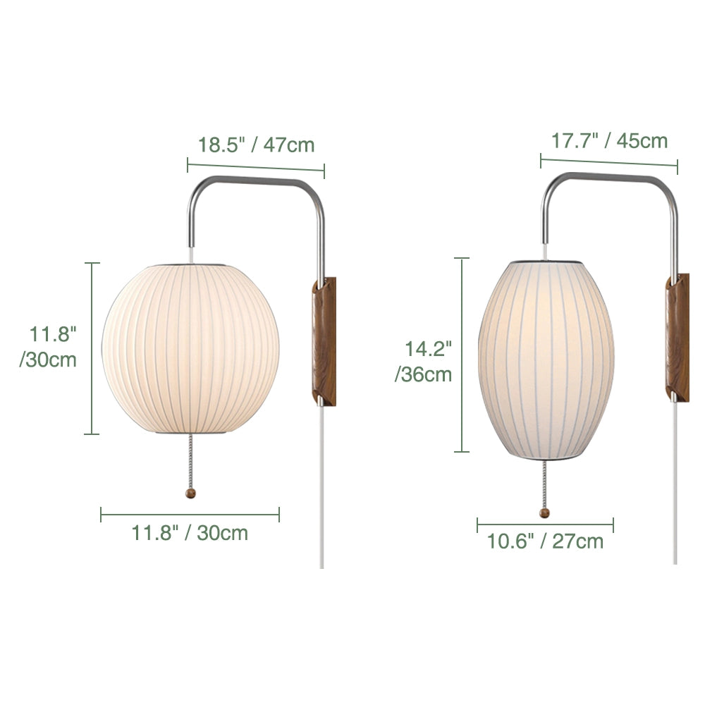 Classic White Pull String Wall Lamp with Plug-In Switch