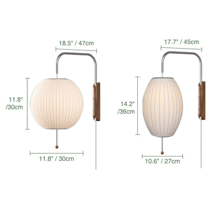 Classic White Pull String Wall Lamp with Plug-In Switch