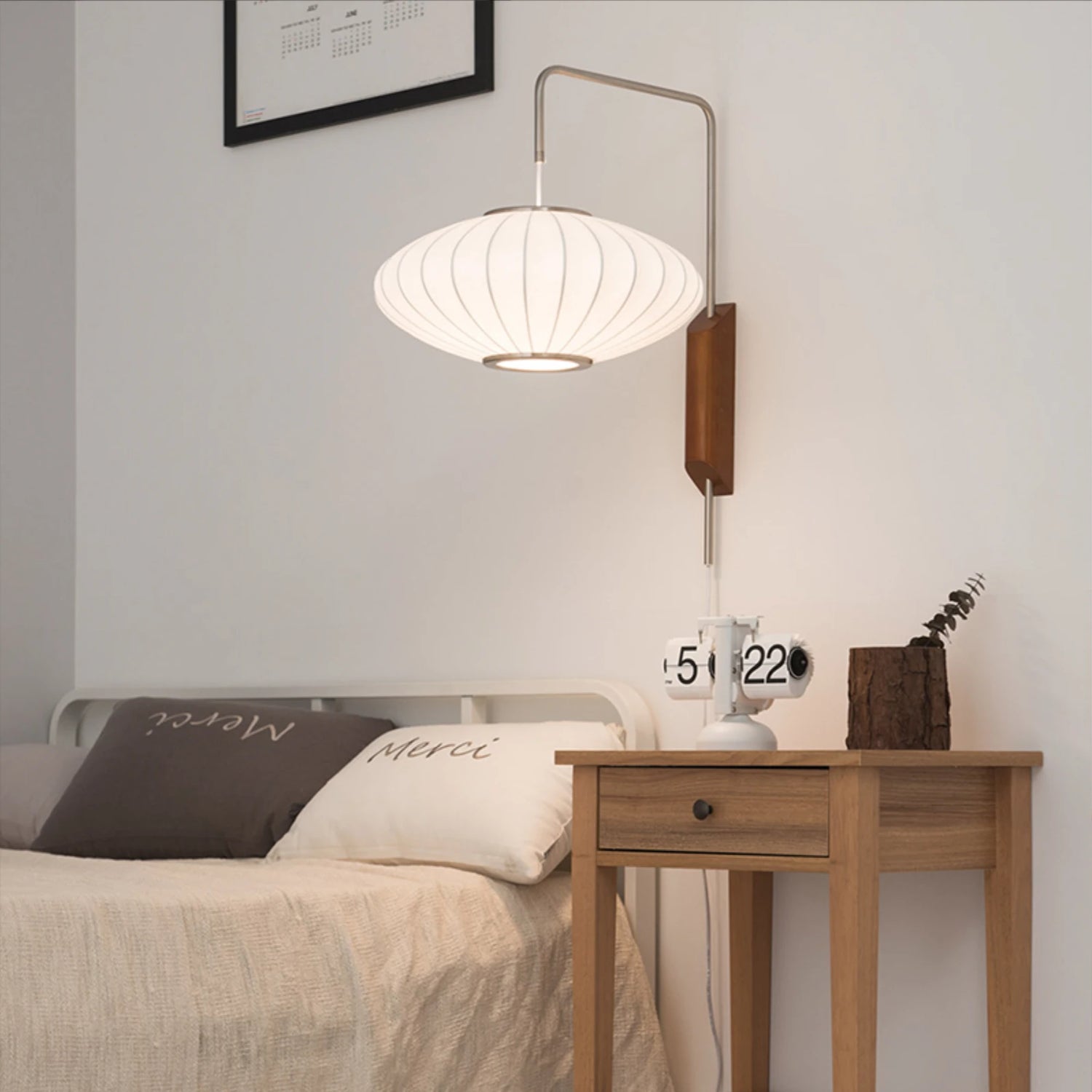 Classic White Pull String Wall Lamp with Plug-In Switch