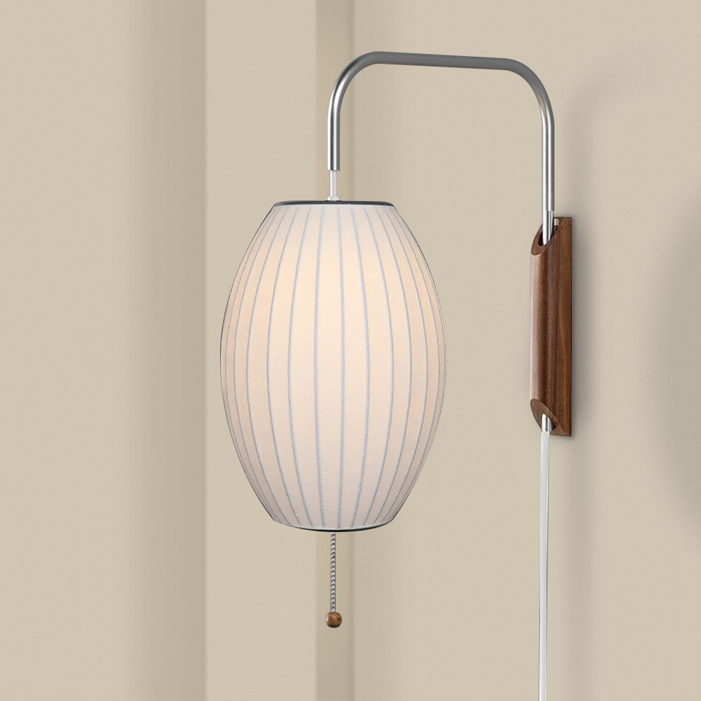 Classic White Pull String Wall Lamp with Plug-In Switch