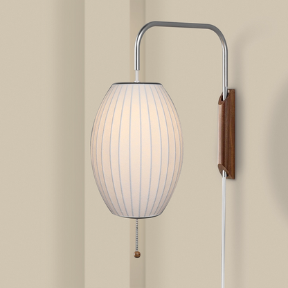 Classic White Pull String Wall Lamp with Plug-In Switch