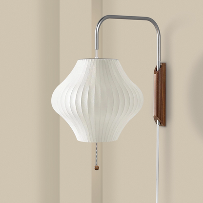 Classic White Pull String Wall Lamp with Plug-In Switch